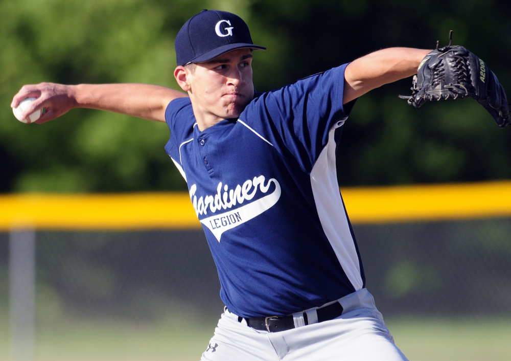 Gardiner pitcher Hunter Chasse throws against Augusta during a Zone 2 American Legion game Tuesday night in Augusta.