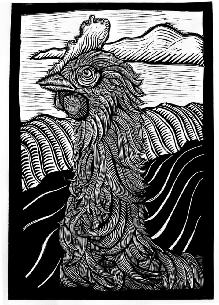 "Coolidge Effect," Linocut, by Scott Minzy,was paired with Long Meadow Farm during CSA 2012.