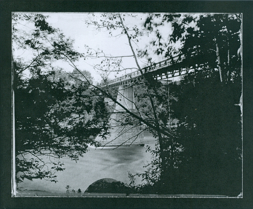 Glass Plate Photograph by Michael Kolster, Foot Bridge, Skowhegan, Kennebec River — 2015.