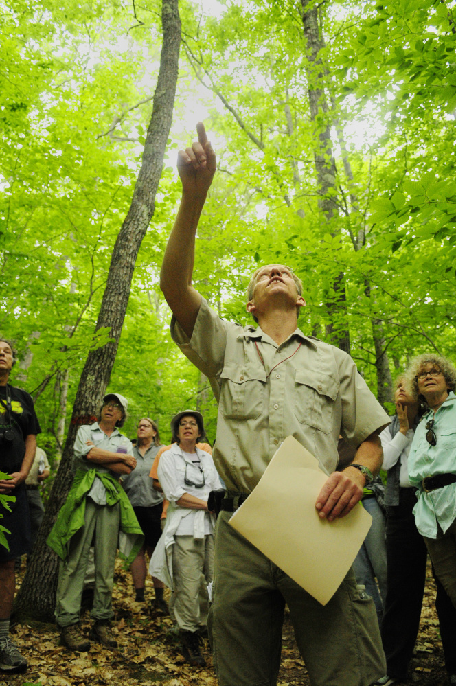 Department of Inland Fisheries and Wildlife Forester Eric Hoar give a tour Tuesday of areas that will be cut at Jamies Pond Wildlife Management Area in Hallowell.