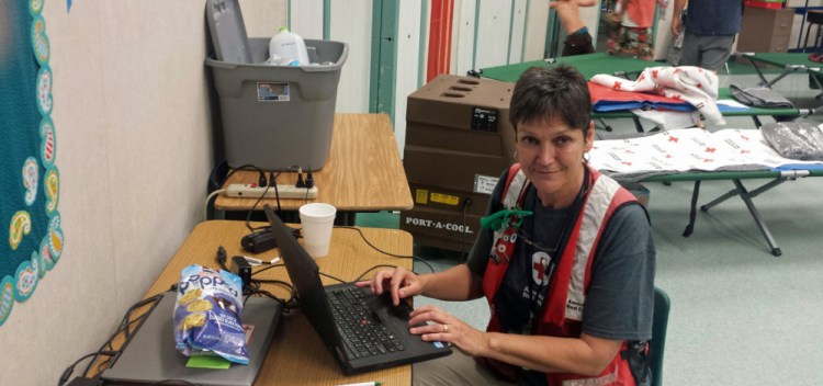 Gardiner resident Brenda Sawyer, an American Red Cross of Maine volunteer, is in California helping those affected by a wildfire that has burned nearly 47,000 acres and destroyed about 250 homes.