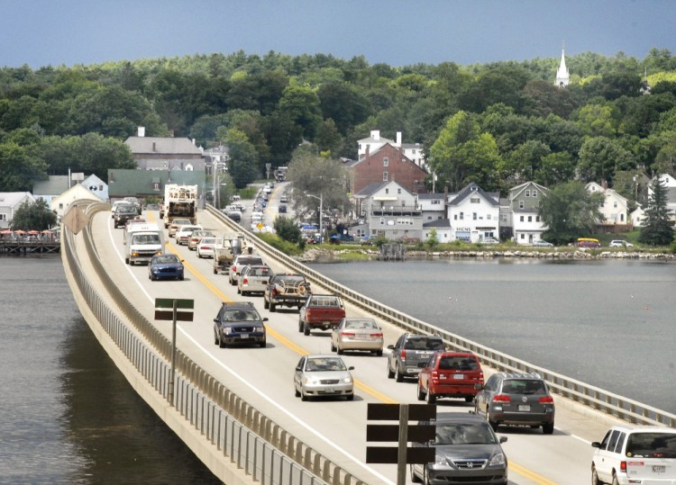 Traffic piles up along Route 1 in Wiscasset, where as many as 22,000 vehicles a day pass through during July and August.