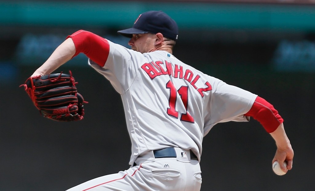 Clay Buchholz, pitching for the Red Sox on Sunday in Arlington, Texas, has given up five or more runs in five of his 12 starts this season, including Sunday's.