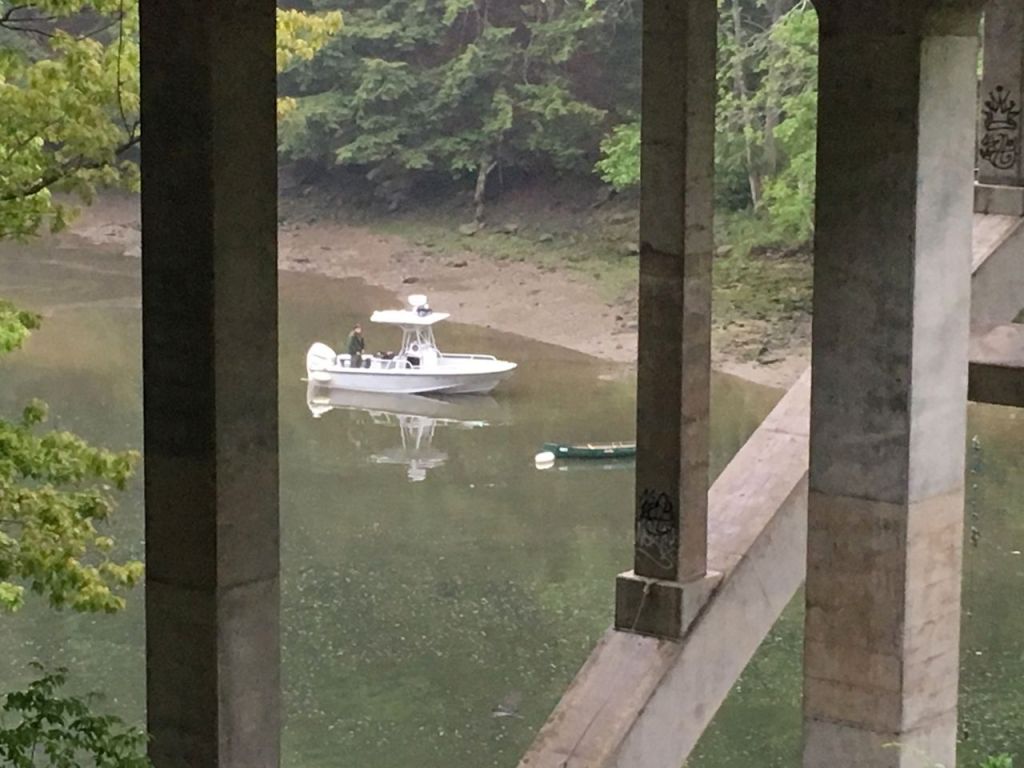 Authorities resume search efforts  Friday morning for the body of a 16-year-old boy who fell into the Presumpscot River Thursday when his kayak capsized. The search is centered around an area of the river beneath the Allen Avenue bridge in Falmouth. Photo by Karen Beaudoin