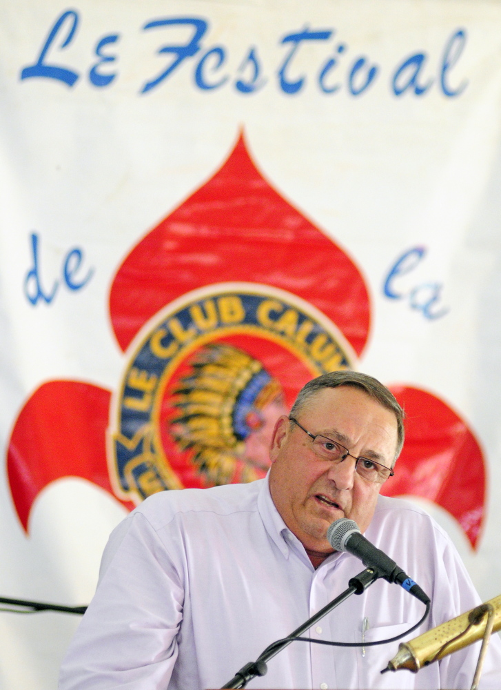 Gov. Paul LePage speaks at the Festival de la Bastille on July 11, 2014 in Augusta. LePage has confirmed that he will participate in the festival this year as well.