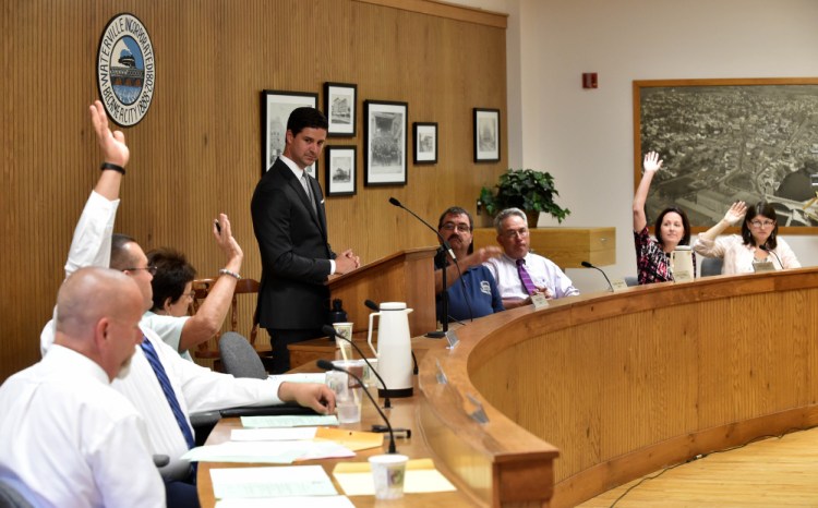 The Waterville City Council votes on budget items June 21 as Mayor Nick Isgro officiates. The council is scheduled to take a final vote on the $38 million budget Tuesday night.