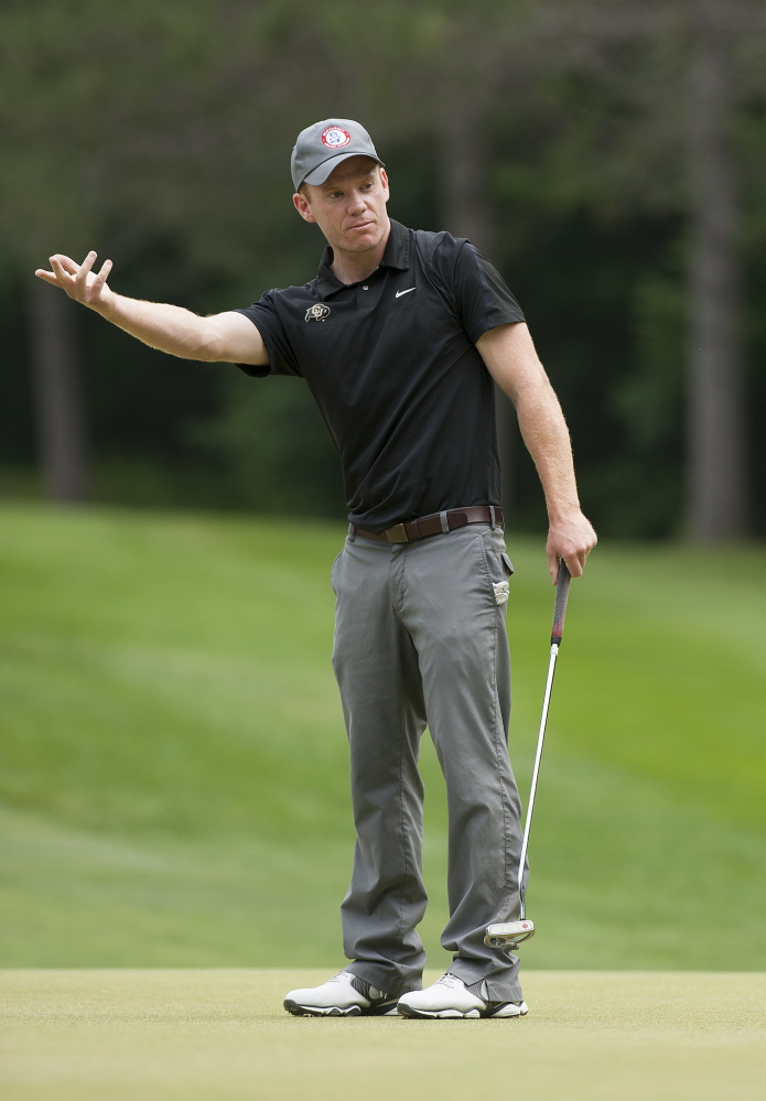 John Hayes IV reacts to a mised putt on the 5th hole of the Waterville Country Club during the Maine Amateur last season. Hayes won the title and will be back to defend his crown this week in York.
