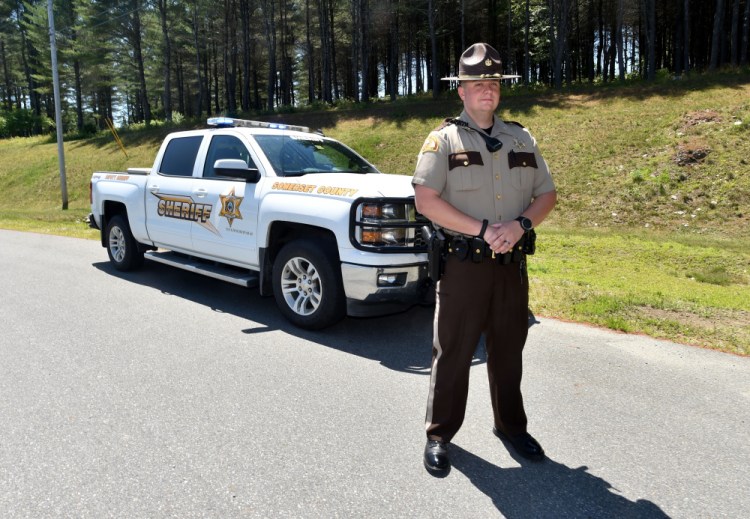 Somerset County Sheriff's Deputy Brian Crater, on Wednesday at the Somerset County Sheriff's Office in East Madison, patrols the northern two-thirds of the county and is stationed in Jackman. He occupies a new position that started July 1 and is being paid for by the state because it's in the unorganized territory.