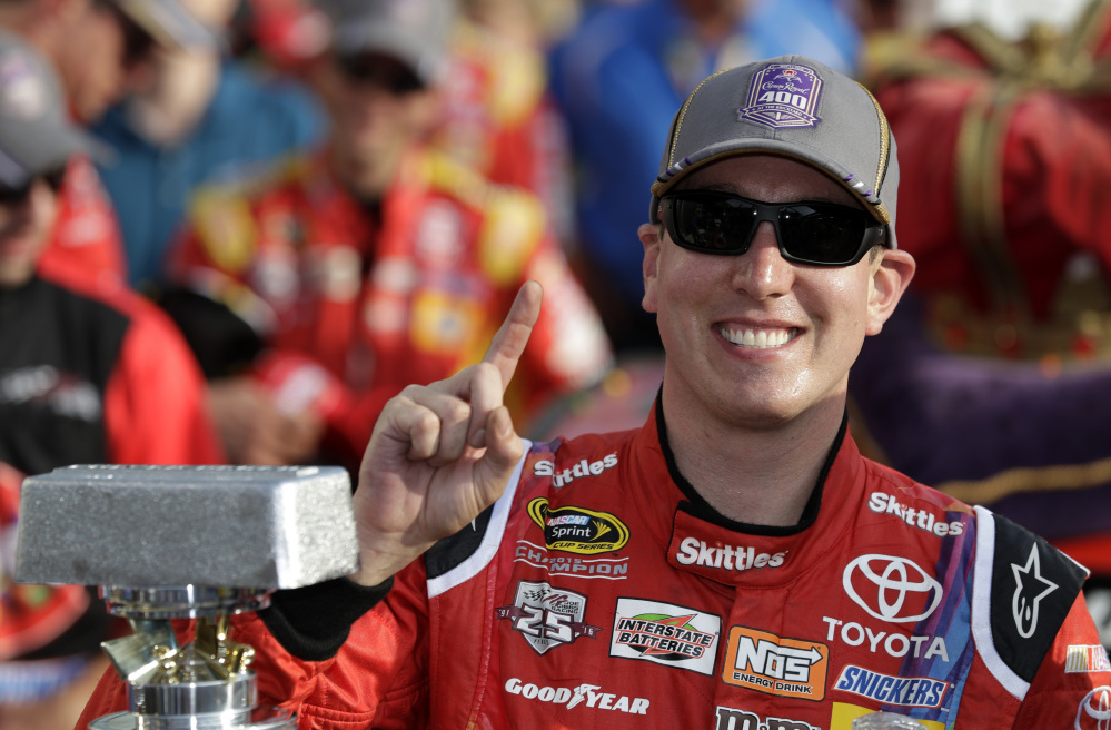 Kyle Busch celebrates after winning the Brickyard 400 on Sunday at Indianapolis Motor Speedway in Indianapolis.