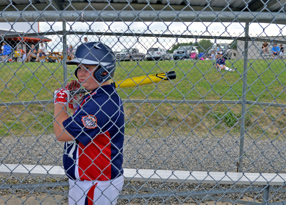 Connor Johnson, 11, of Freetown, Massachusetts warms for his at-bat during the Cal Ripken U12 home run derby at Carl Wright Complex in Skowhegan on Friday.