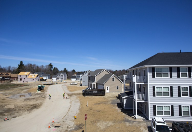 The first phase of Blue Spruce Farm in Westbrook, totaling almost 200 units, under construction in April.