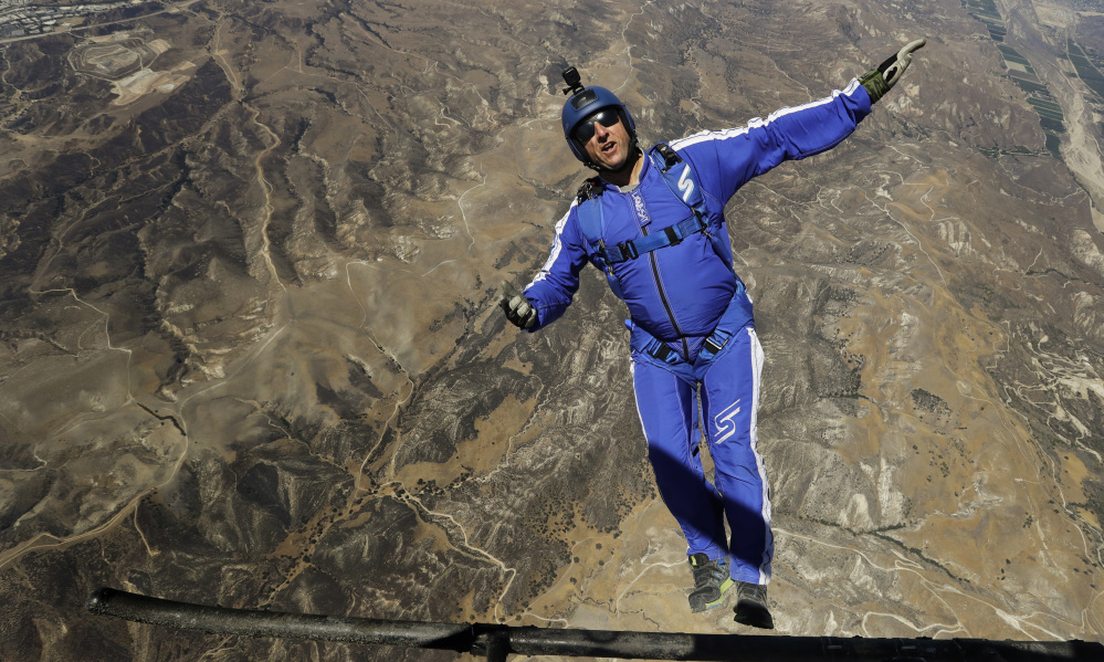 After months of training, elite skydiver Luke Aikins says he's ready to leave his parachute behind when he bails out at 25,000 feet over Simi Valley, Calif., this Saturday. His landing target is one-third the size of a football field. Associated Press/Jae C. Hong