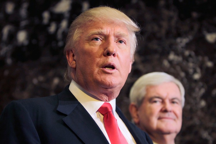 The presumptive Republican presidential nominee Donald Trump is said to be considering former House Speaker Newt Gingrich, right, to be his vice presidential running mate.