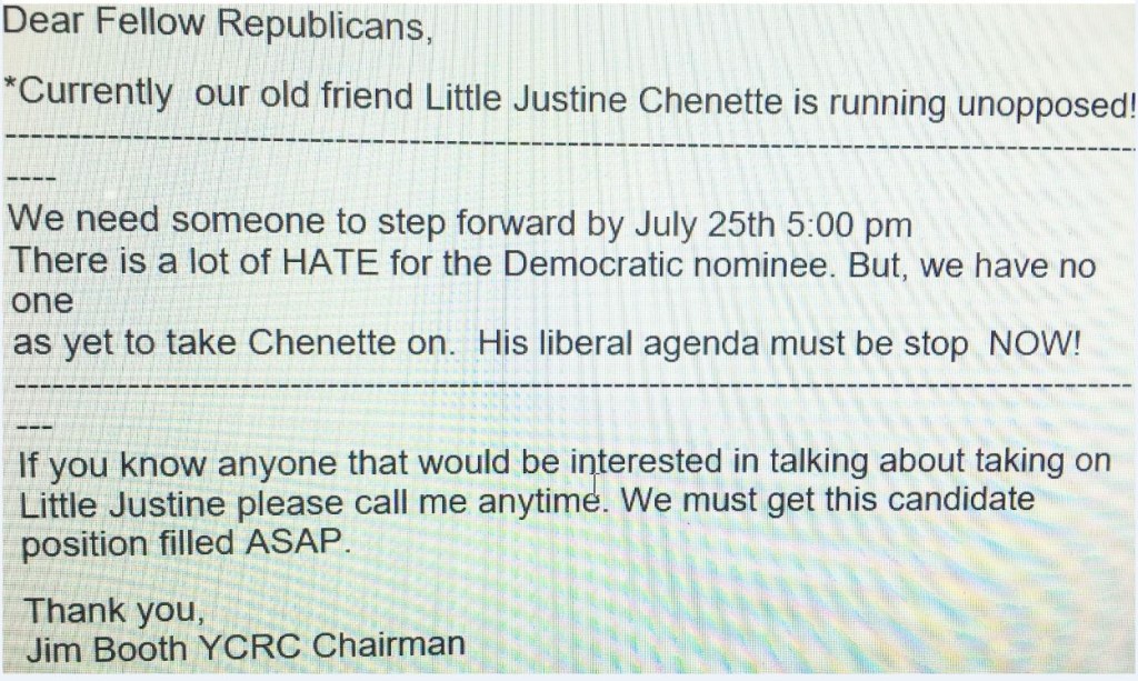The email that went out to York County Republicans.