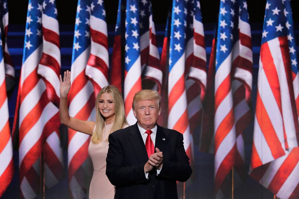 Ivanka Trump waves and walks off the stage after introducing her father for his acceptance speech Thursday night at the Republican National Convention in Cleveland.
Associated Press/J. Scott Applewhite