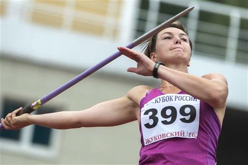 Russian javelin thrower Vera Rebrik competes in the Russian Cup athletics competition in Zhukovsky, near Moscow, Russia, Wednesday, a day before a sports court ruled rejected Russia's appeal against the ban on its track and field team from the Olympics in Rio. Associated Press