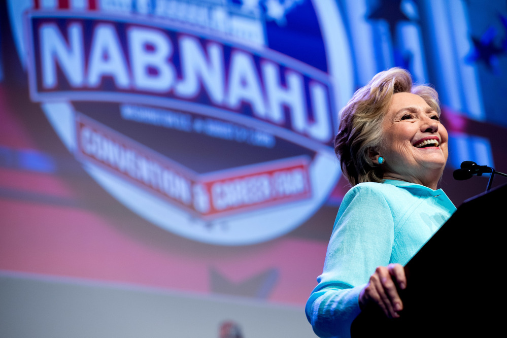 Democratic presidential candidate Hillary Clinton speaks at the 2016 National Association of Black Journalists' and National Association of Hispanic Journalists' Hall of Fame Luncheon at Marriott Wardman Park in Washington on Friday.
Associated Press/Andrew Harnik