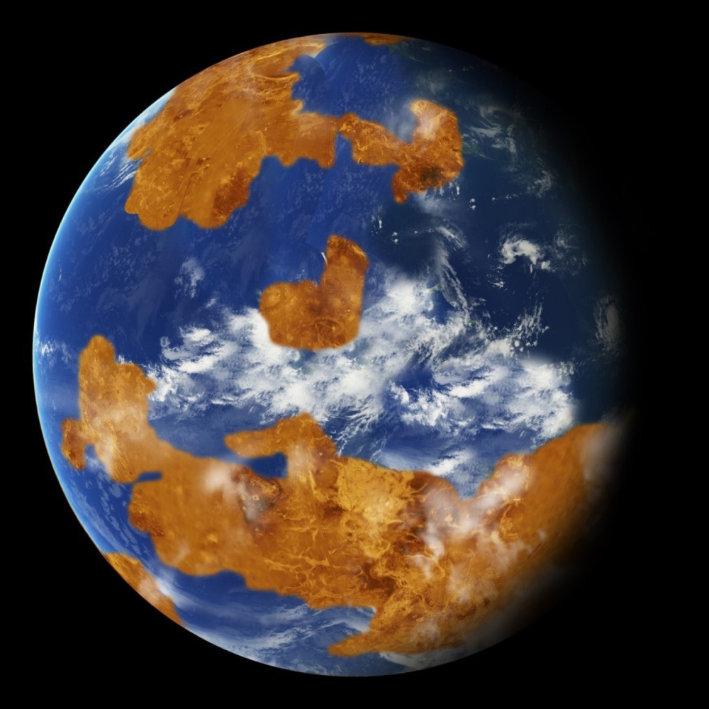 A NASA computer rendition models the land-ocean pattern of Venus. A new report says 2.9 billion years ago, the average Venusian surface temperature was 50 degrees Fahrenheit.