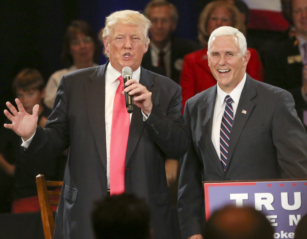 Republican nominee  Donald Trump and running mate Gov. Mike Pence, R-Ind., appear in July in Roanoke, Va.