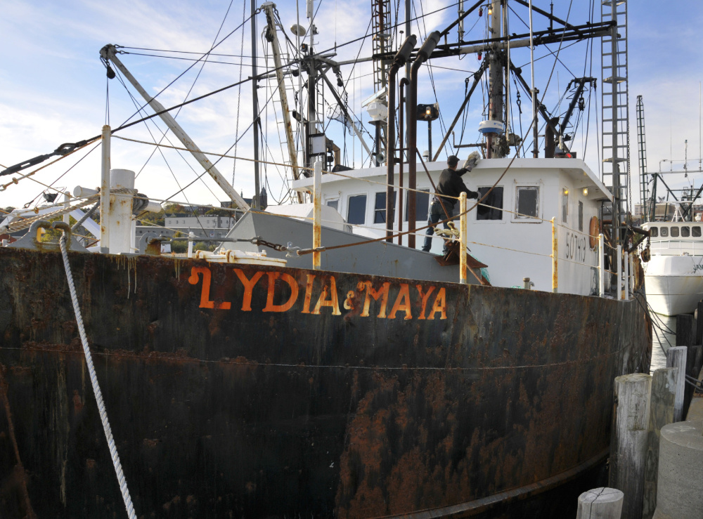 The Lydia & Maya, seen in 2009, sent a radio transmission around midnight Tuesday that said it was taking on water. The fishing vessel is owned by a Scarborough company.