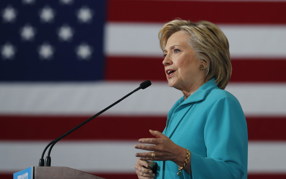 Democratic presidential candidate Hillary Clinton, seen speaking at a campaign event Thursday at Truckee Meadows Community College in Reno, Nev., said that with Donald Trump as its presidential nominee, "A fringe element has effectively taken over the Republican Party."