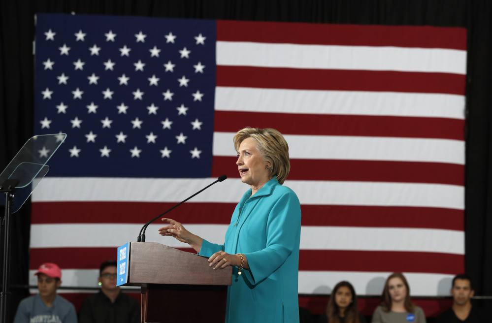 Democratic presidential candidate Hillary Clinton speaks at a campaign event at Truckee Meadows Community College in Reno, Nev., on Thursday.