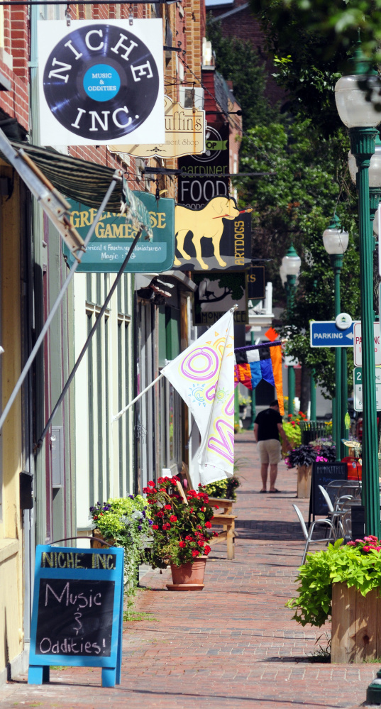 This Tuesday photo shows Water Street in downtown Gardiner, where the city has launched a program to grant revolving lines of credit to businesses to help them when business is slow.