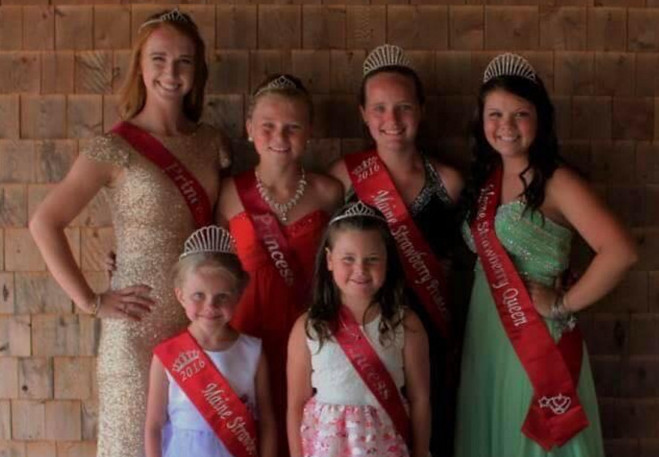 The Maine Strawberry Pageant recently was held at the Pittston Fair. The winners were in front, from left, 2016 Maine Strawberry Blossom Lydia Moreland, of West Gardiner, and Blossom Runner Up Taylor Coutts, of Randolph. In back, from left, are Queen Runner Up and Miss Congeniality Abi Weston, of West Gardiner; Princess Runner Up Sada Chaisson, of Pittston; 2016 Maine Strawberry Princess Kyla Driscoll, of Pittston; 2016 Maine Strawberry Queen Raelyn Spencer, of West Gardiner.