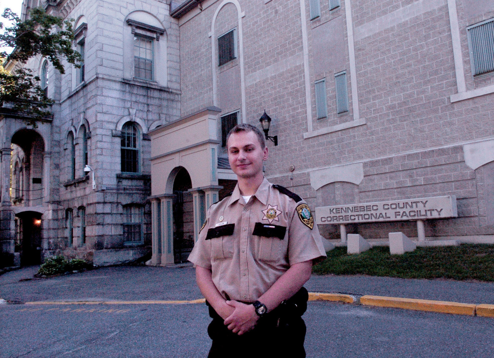 Thomas College student Tyler LeClair stands outside the Kennebec County Correctional Facility in Augusta, where he is an intern. LeClair said professor Steven Dyer's empathy-based approach to teaching criminal justice has helped him.