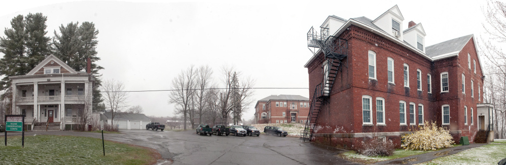 This April photo shows part of the Stevens School complex in Hallowell that city officials hope will be redeveloped.