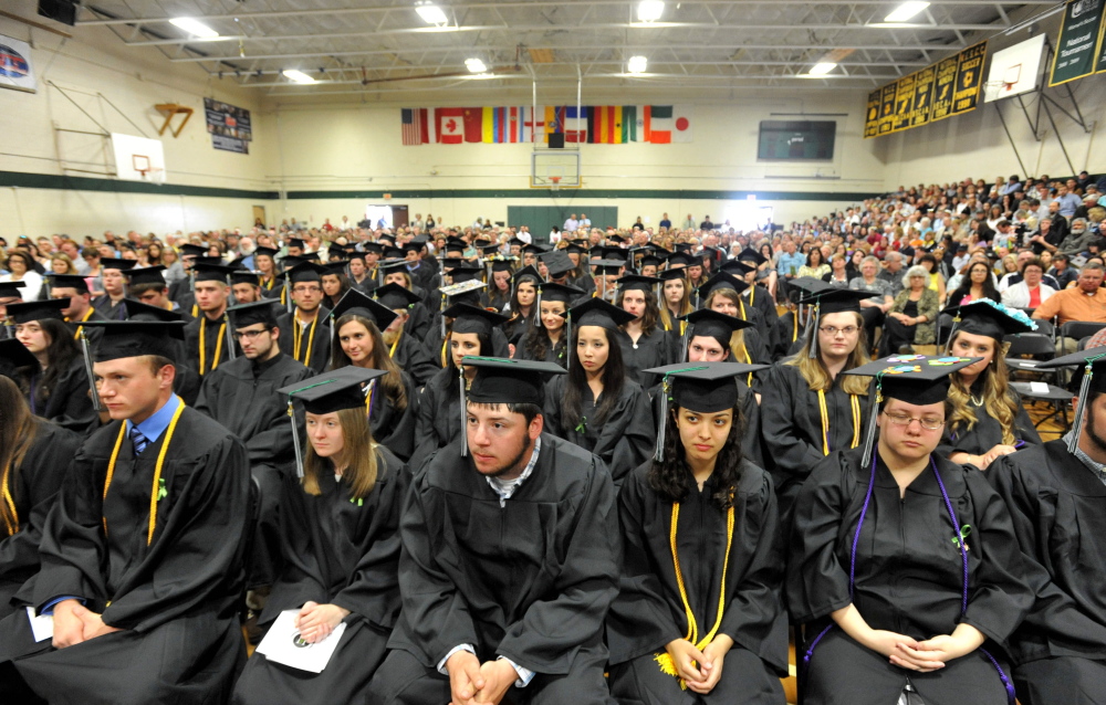 The Unity College class of 2015 listens during the school's commencement ceremony in May. School officials said Thursday they expect about 700 students to be enrolled when the college opens for the years Aug. 29, the largest student body ever.