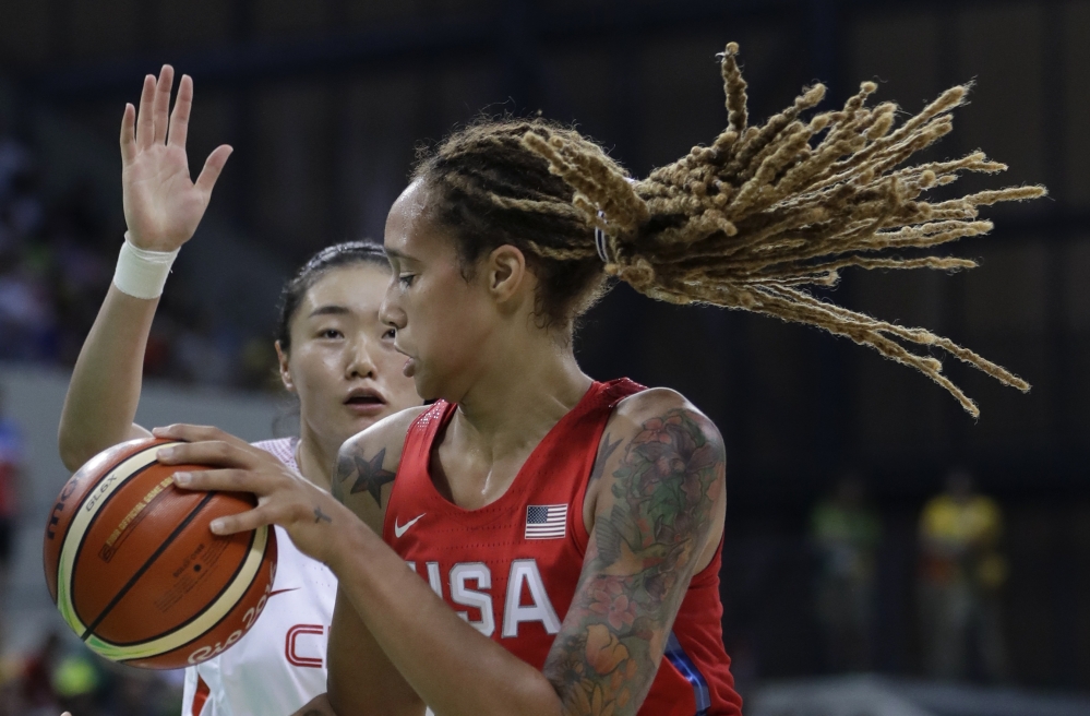 United States center Brittney Griner controls the ball under the basket during the first half Sunday against China in Rio de Janeiro.
