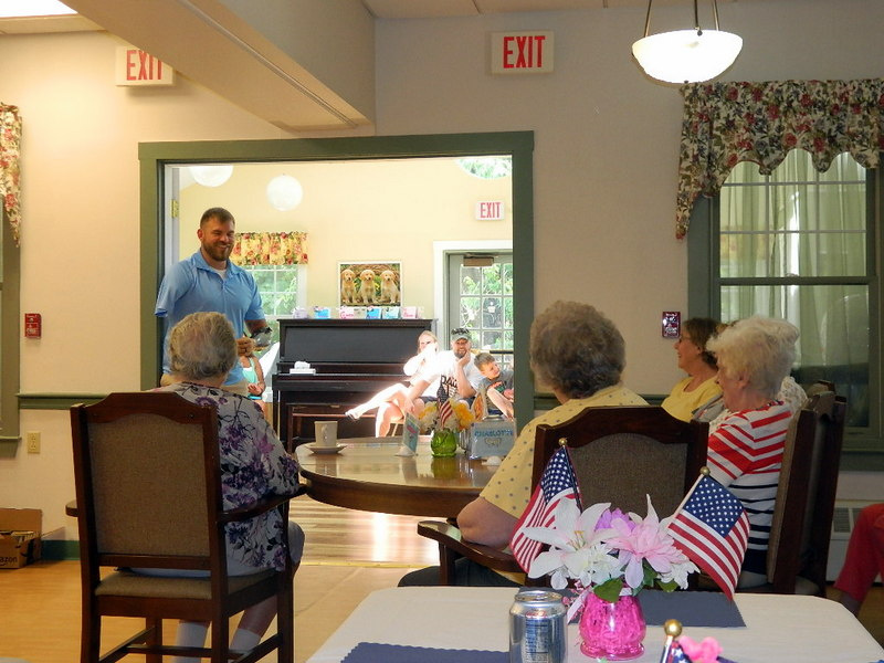 Staff Sgt. Travis Mills recently visited with residents and staff at Sunset Home in Waterville. His outgoing and enthusiastic personality is what makes his visits not only inspiring, but allows his audience to laugh and be taken in by his stories.