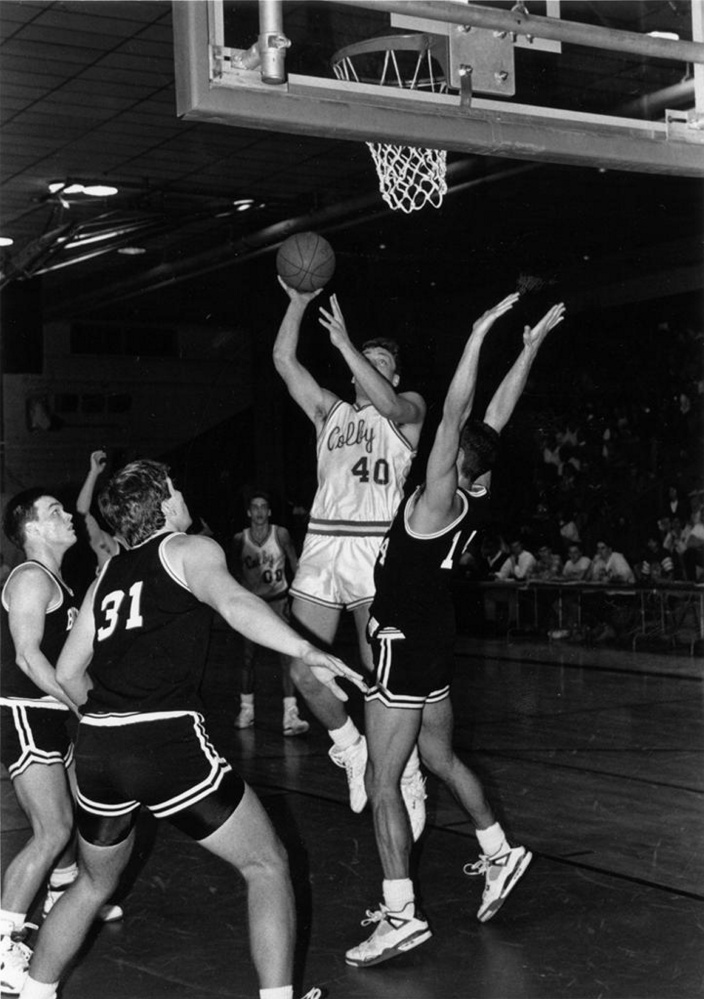 Kevin Whitmore goes to the hoop during a game at Colby during the 1990-91 season. Whitmore is going into the Maine Basketball Hall of Fame on Sunday.