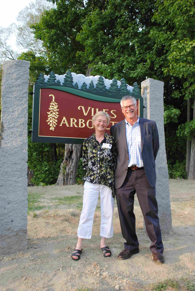 Oakhurst Dairy family owners Jean Bennett Driscoll, left, and John Bennett are all smiles and pleased to support the Viles Arboretum.