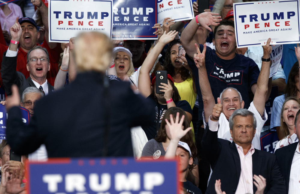 Donald Trump, who's scheduled to appear in Portland's Merrill Auditorium on Thursday, draws an enthusiastic crowd Wednesday in Daytona Beach, Fla., but many Republican Party leaders aren't cheering as their presidential nominee's campaign becomes more and more chaotic.
