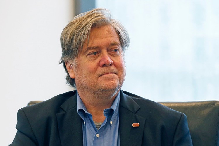 Stephen Bannon, Republican presidential nominee Donald Trump's campaign chairman, attends Trump's Hispanic advisory roundtable meeting in New York on  Aug. 20. 
Associated Press/Gerald Herbert