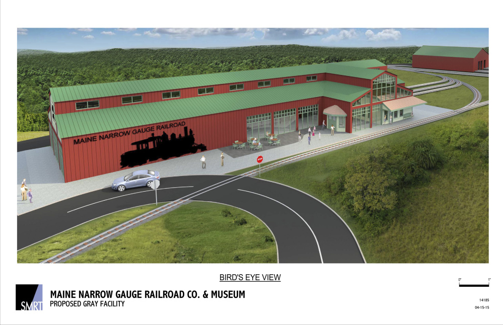 A digital rendering shows the Maine Narrow Gauge Railroad Co.'s proposed facility in Gray, which would include a museum, engine house, car barn and over 3 miles of track.