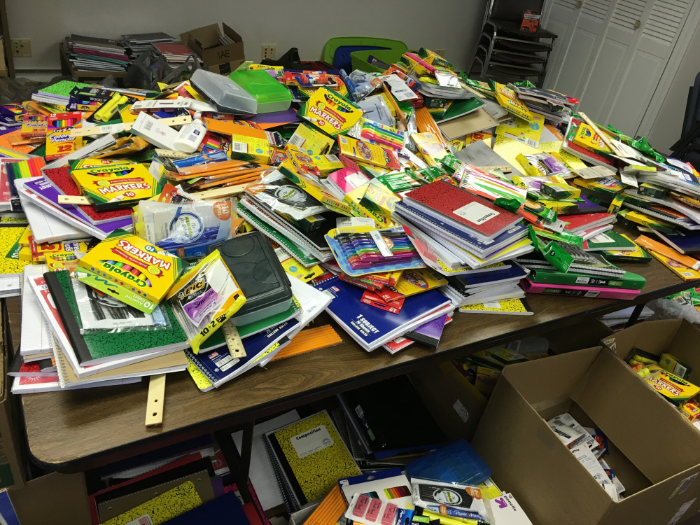 Because of the efforts of residents who live in the communities in Somerset, Northern Kennebec and Western Waldo counties, more than 10,000 school supplies, valued at over $26,000 were donated to the United Way of Mid-Maine 2016 Summer of Caring "Stuff the Bus" Day of Caring event Aug. 17.