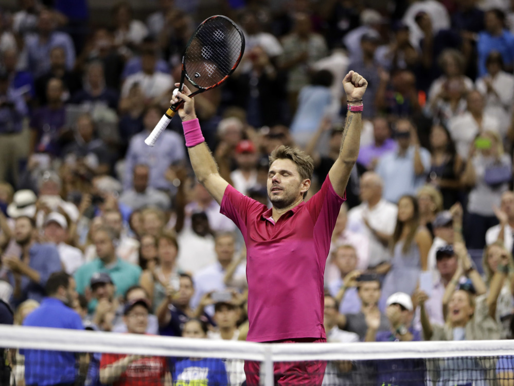 Stan Wawrinka reacts after beating Novak Djokovic to win the U.S. Open men's title Sunday in New York.