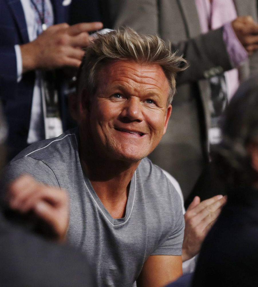 Gordon Ramsey attends Conor McGregor and Nate Diaz's welterweight mixed martial arts bout at UFC 202 on Aug. 20, 2016, in Las Vegas.