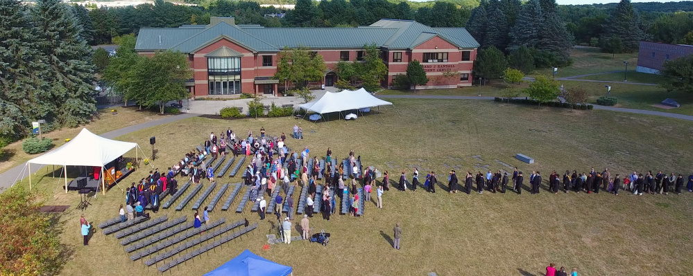 Photo by Greg Jolda and Dan Leclair, UMA Aviation Program
Aerial footage taken with a drone shows the University of Maine at Augusta Convocation on Friday on campus in Augusta.