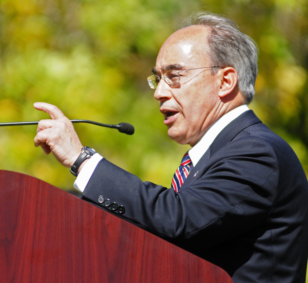 Congressman Bruce Poliquin gives a speech during 150th celebration on Saturday at VA Maine Health Care System Togus.