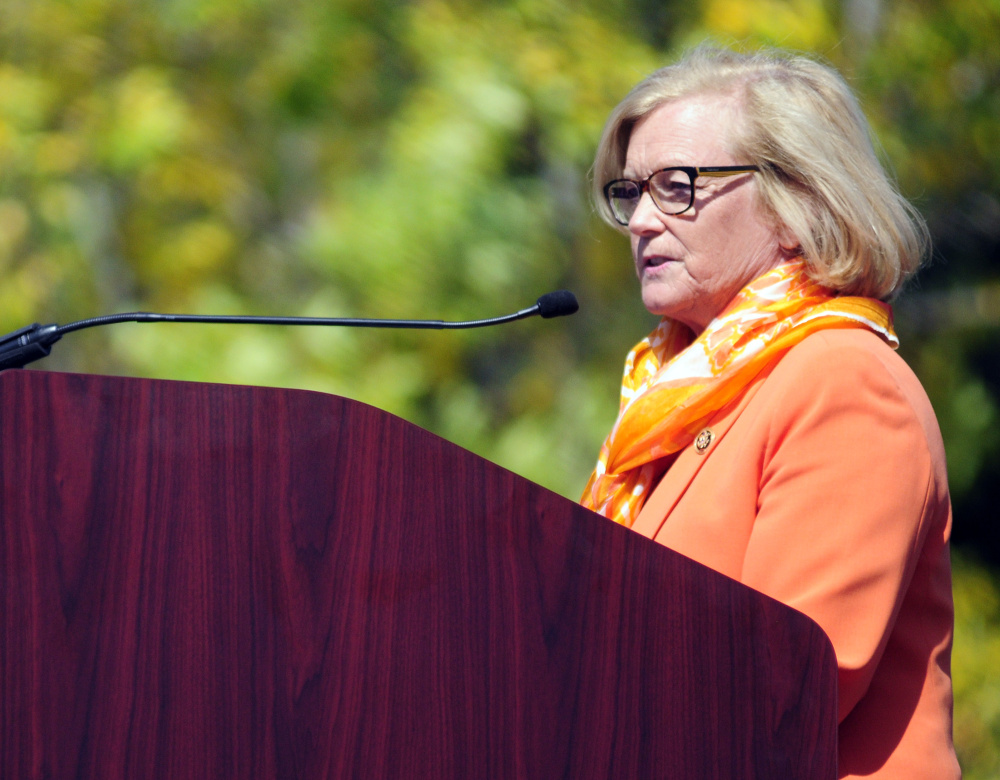 Congresswoman Shelly Pingree gives a speech during 150th clebration on Saturday at VA Maine Health Care System Togus.