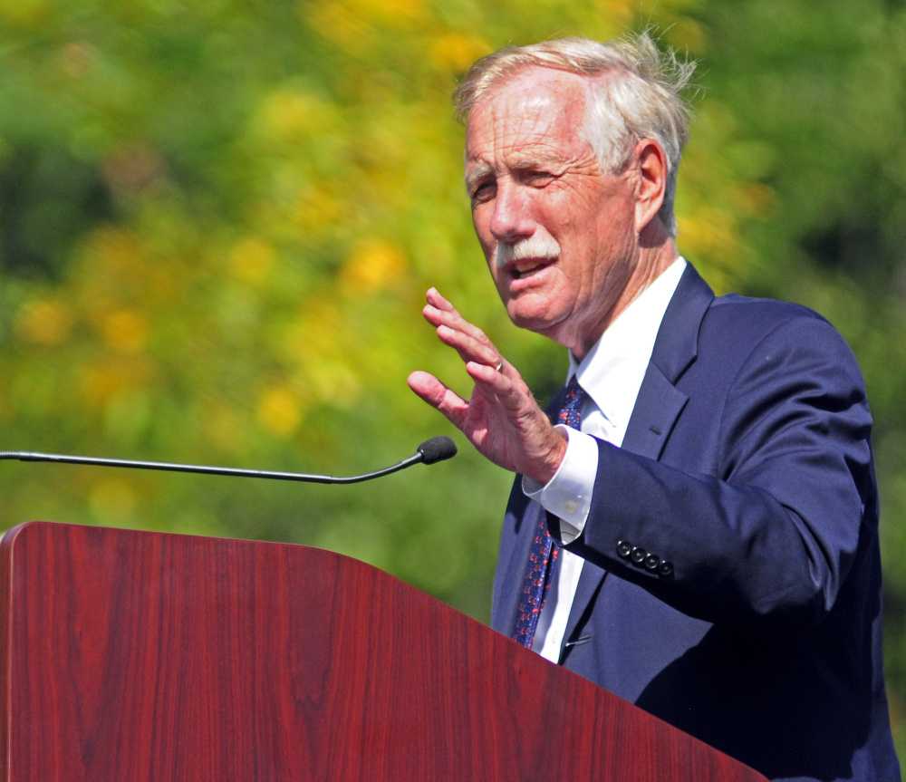 Sen. Angus King gives a speech during 150th celebration on Saturday at VA Maine Health Care System Togus.