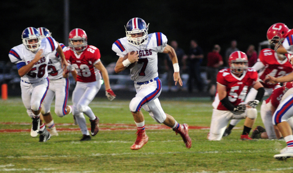Messalonskee senior Colby Dexter runs with the ball during a Sept. 9 Pine Tree Conference Class B game against Cony at Alumni Field in Augusta.