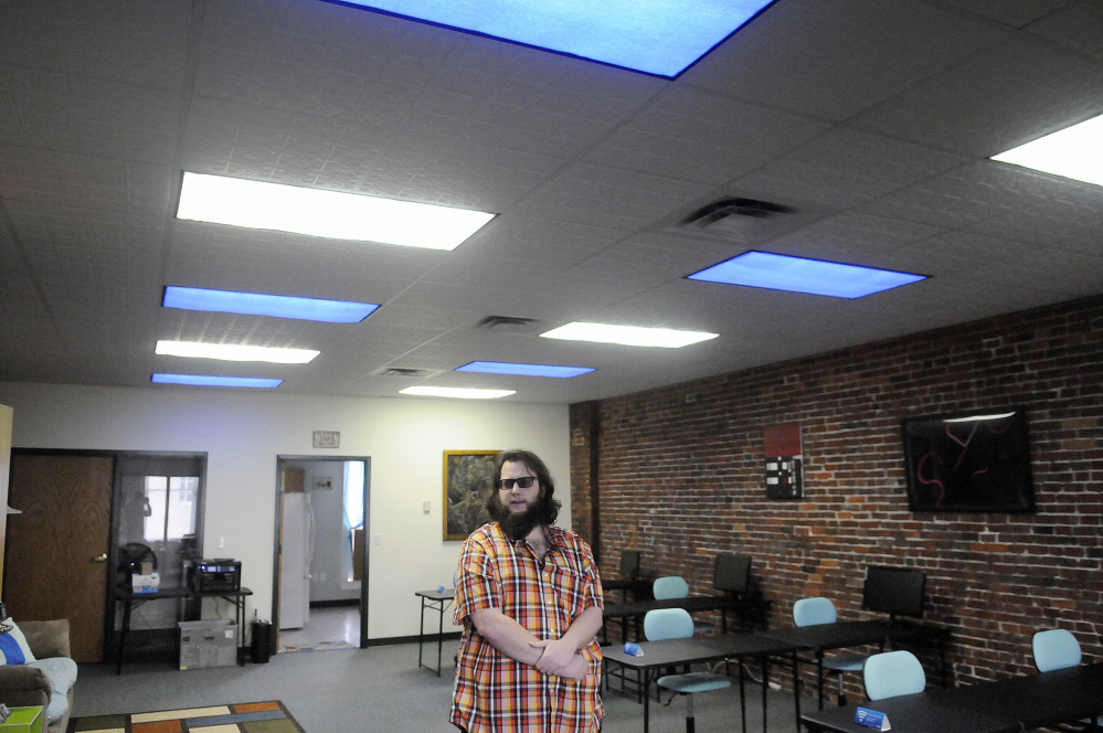 Brad-Lee Nichols shows off the second floor of 345 Water St. in Gardiner, where he has opened a co-working space.