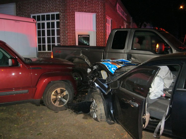 The scene of the crash in Yarmouth that followed a high-speed chase that started in Cumberland.
<em>Photo courtesy of Yarmouth Police Department</em>