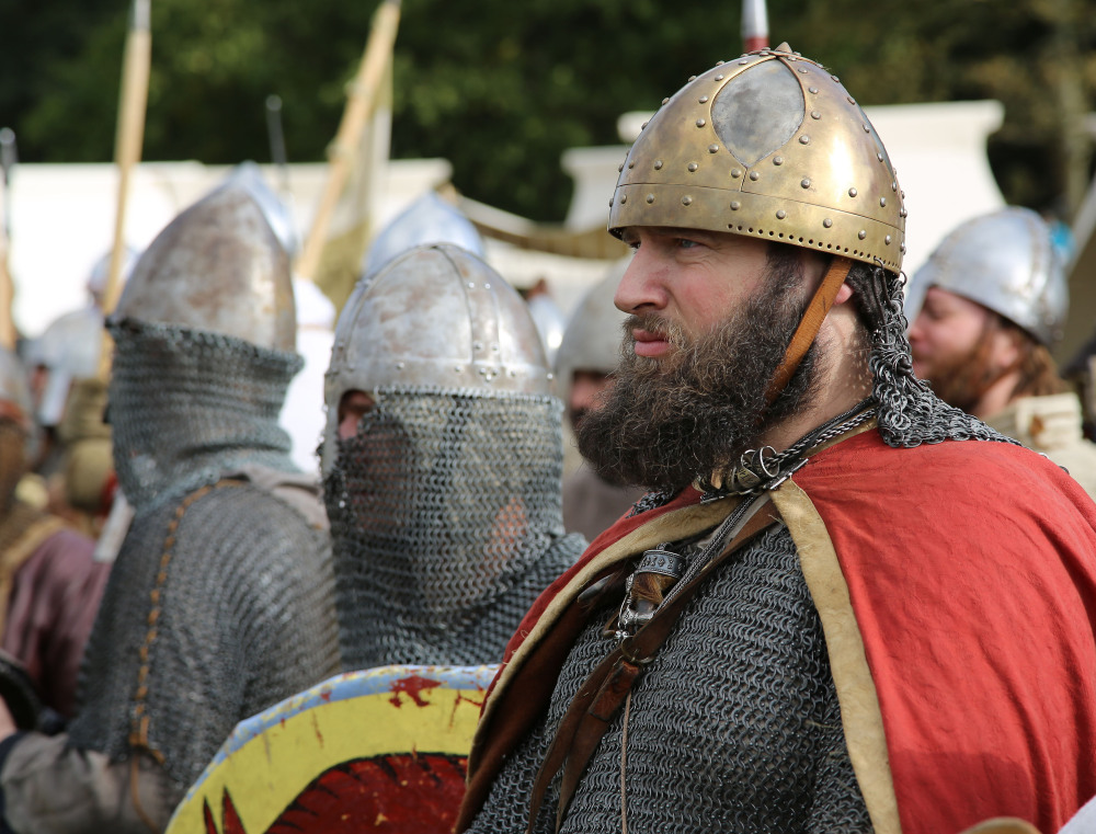People prepare to re-enact the ancient clash between King Harold and William the Conqueror on Saturday on the 950th anniversary of the Battle of Hastings.
