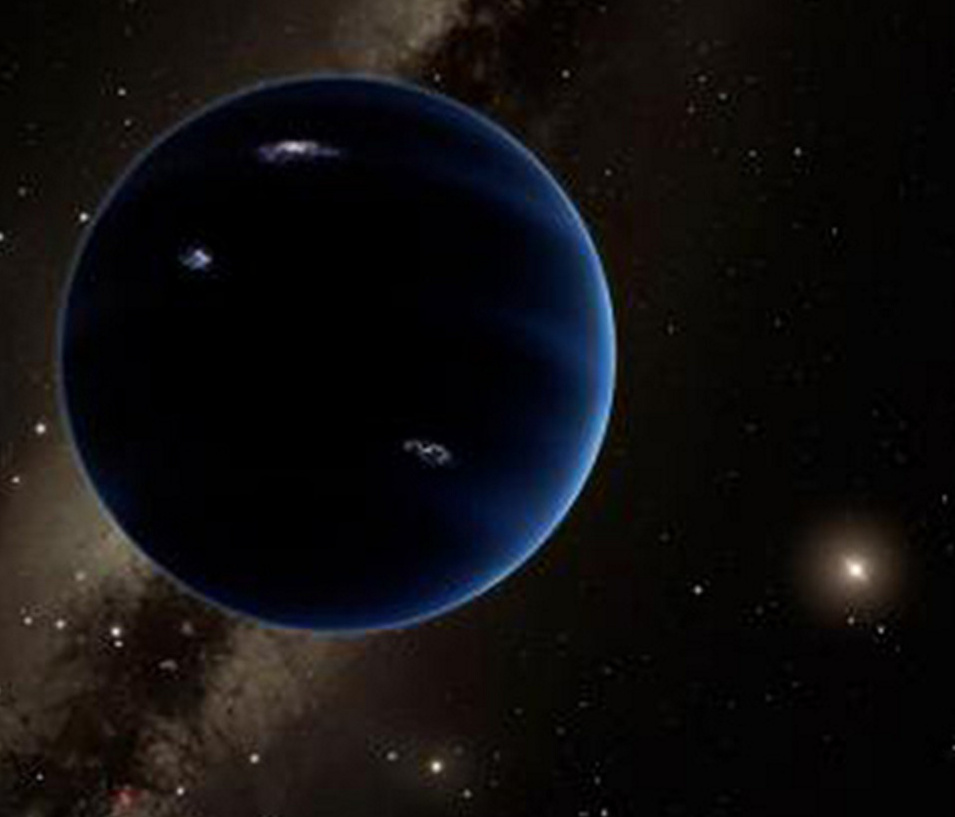 This artistic rendering shows the distant view from gaseous Planet Nine back toward the sun.